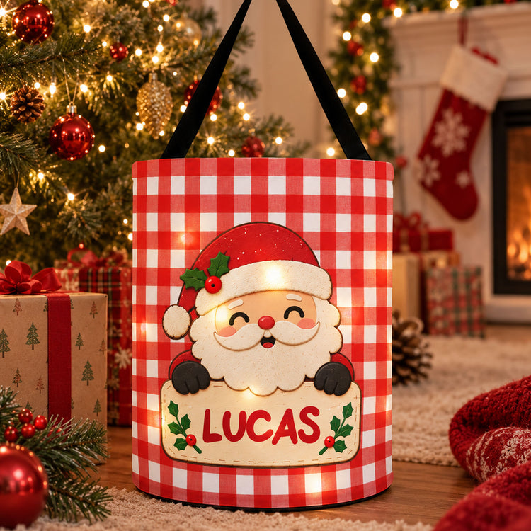 Christmas Character Gingham Pattern Christmas Decoration - Personalized Basket 3