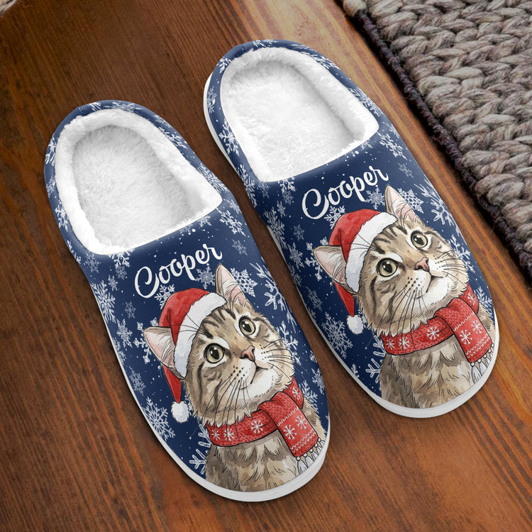 Christmas Custom Pet Portrait Watercolor Art Cozy Holiday Gift - Personalized Slippers 4
