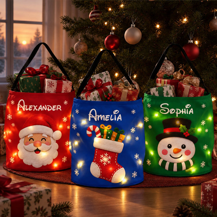 Christmas Gift Bag, Christmas Bag With Name, Holiday Gift Bag, Santa Gift Bag, Family Christmas Sack - Personalized Basket 2