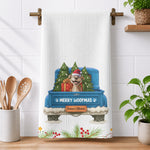 Christmas Gift For Dog Lover Rustic Red Truck, Housewarming Gift Hostess Gift, Kitchen Decor - Personalized Kitchen Towel 3