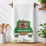 Christmas Gift For Dog Lover Rustic Red Truck, Housewarming Gift Hostess Gift, Kitchen Decor - Personalized Kitchen Towel 5