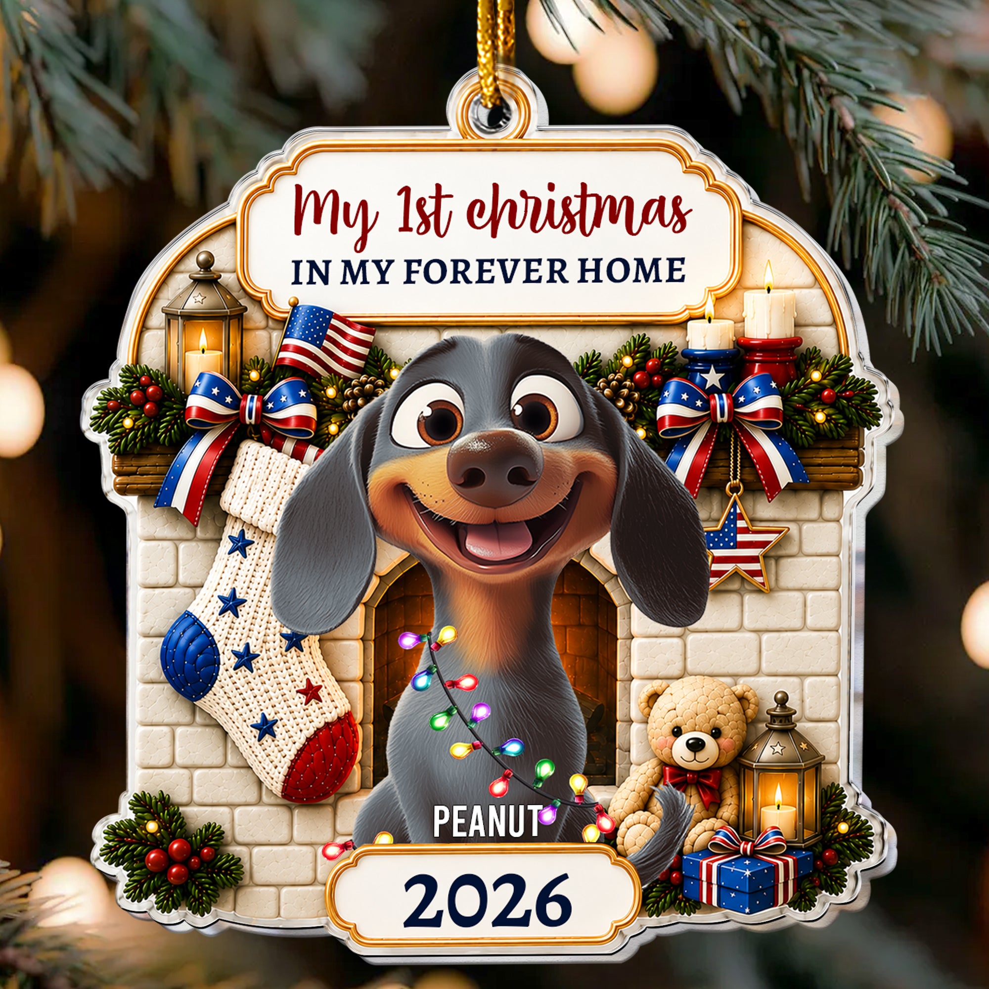 Christmas Gift For Pet Lover First Christmas In Forever Home 2026 American 250Th Anniversary - Personalized Ornament 1