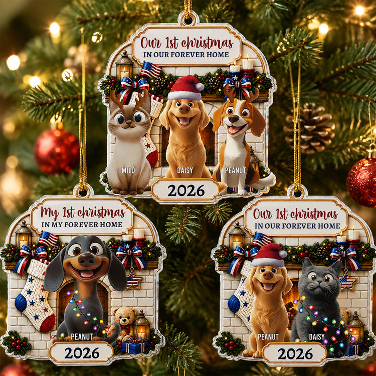 Christmas Gift For Pet Lover First Christmas In Forever Home 2026 American 250Th Anniversary - Personalized Ornament 2