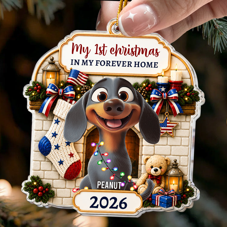 Christmas Gift For Pet Lover First Christmas In Forever Home 2026 American 250Th Anniversary - Personalized Ornament 3