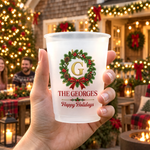Christmas Party Custom Family Name & Monogram In Holly Wreath - Personalized Frosted Cups 3