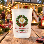 Christmas Party Custom Family Name & Monogram In Holly Wreath - Personalized Frosted Cups 5