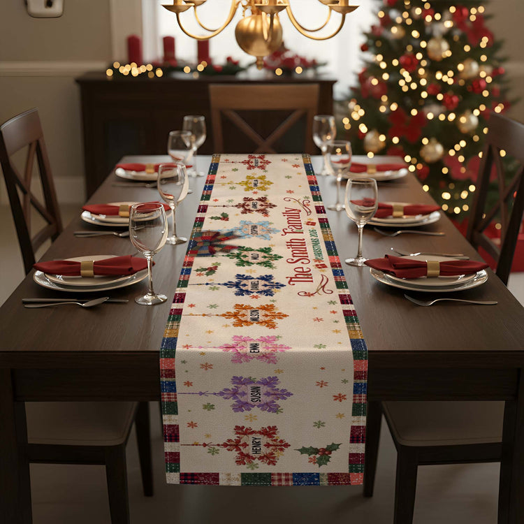 Christmas Together - Custom Family Name, Snowflake Patchwork Effect Mantel Scarf Fireplace Scarf - Personalized Table Runner 3