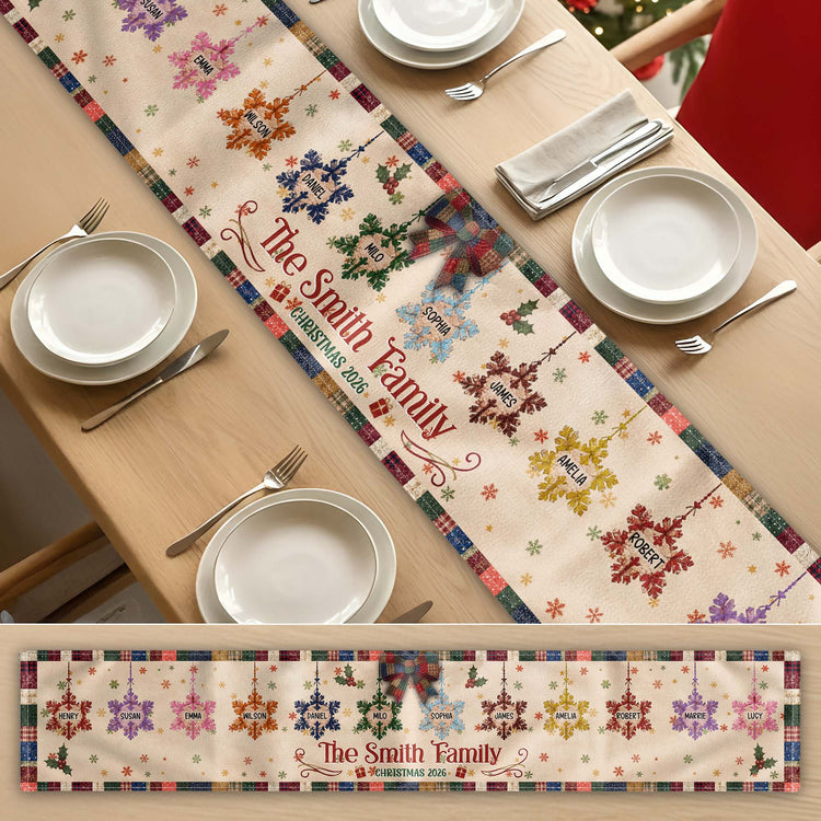 Christmas Together - Custom Family Name, Snowflake Patchwork Effect Mantel Scarf Fireplace Scarf - Personalized Table Runner 5
