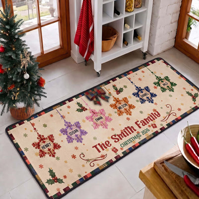 Christmas Together - Custom Family Name, Snowflake Patchwork Effect - Personalized Runner Rug