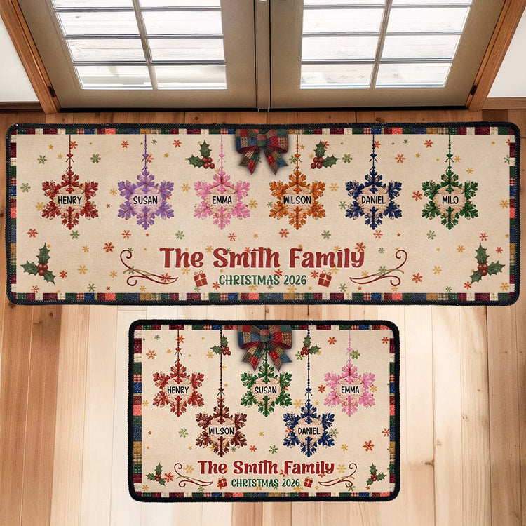 Christmas Together - Custom Family Name, Snowflake Patchwork Effect - Personalized Runner Rug 2