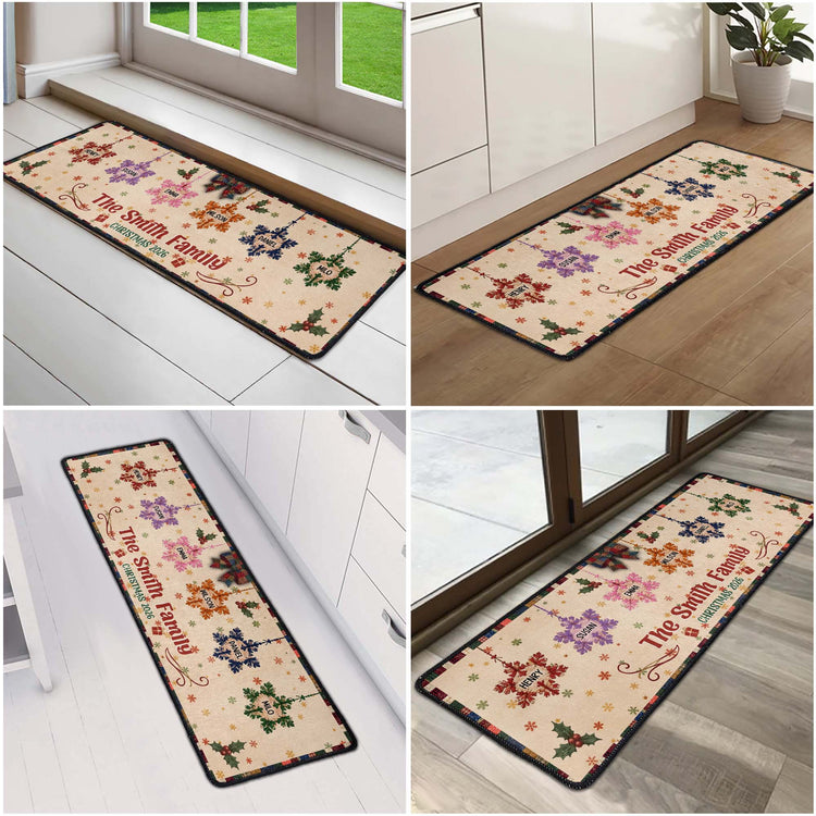 Christmas Together - Custom Family Name, Snowflake Patchwork Effect - Personalized Runner Rug 6
