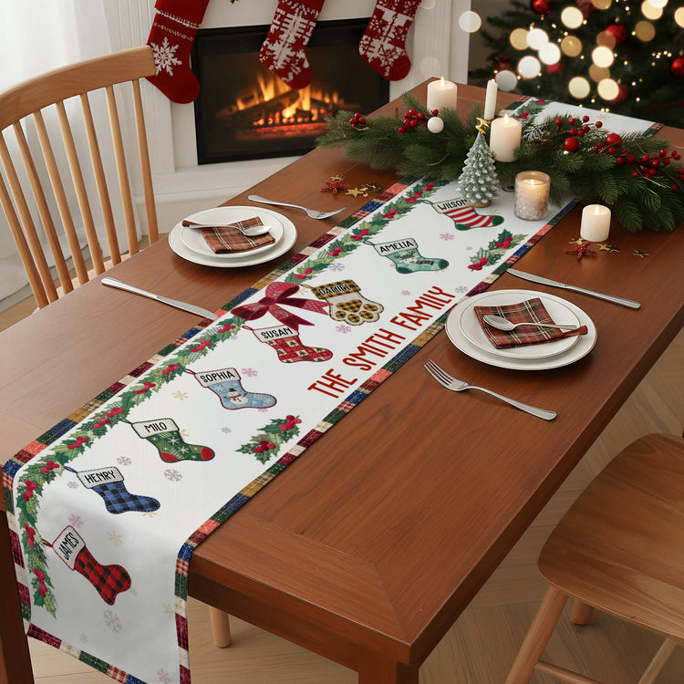 Christmas Together Patchwork Print Stocking - Personalized Table Runner 2