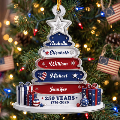 Christmas Tree Name America 250th Anniversary Christmas Gifts For Family, Siblings, Friends - Personalized Ornament