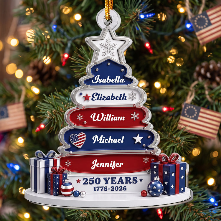 Christmas Tree Name America 250th Anniversary Christmas Gifts For Family, Siblings, Friends - Personalized Ornament 1