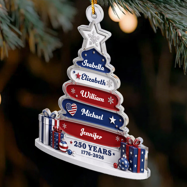 Christmas Tree Name America 250th Anniversary Christmas Gifts For Family, Siblings, Friends - Personalized Ornament 3