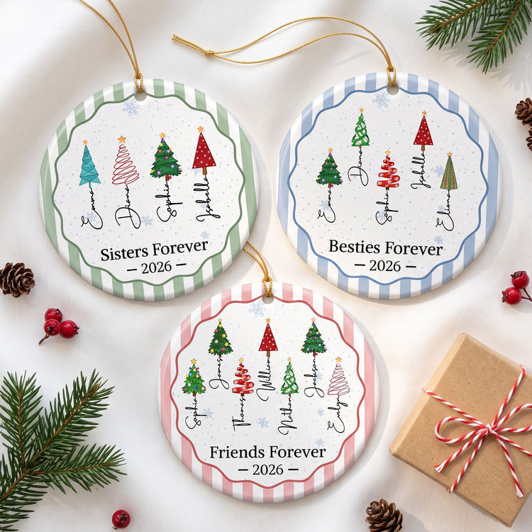 Christmas Tree Ornament Friends Forever Striped Patterns - Personalized Ornament 1