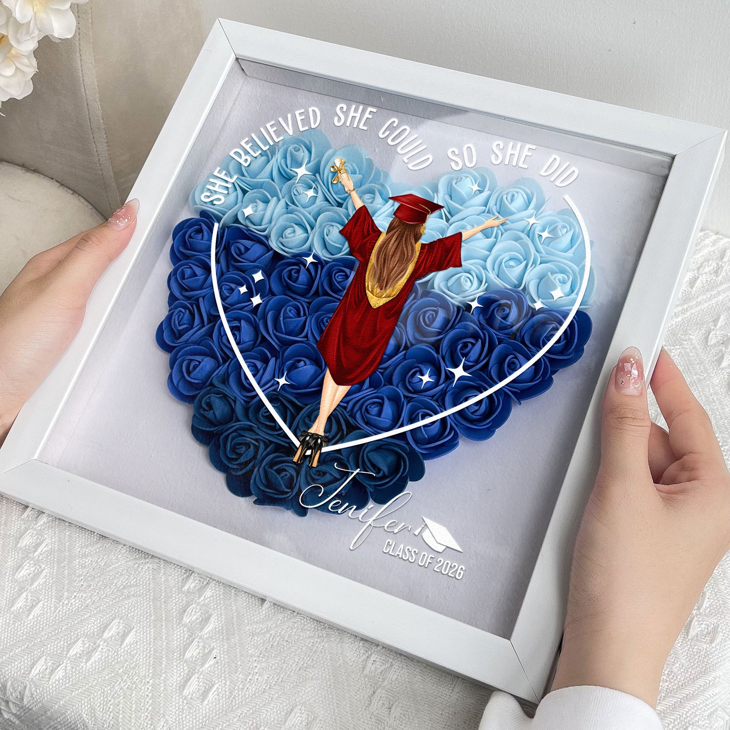 Class Of 2026 Graduation Gift So She Did - Personalized Flower Shadow Box