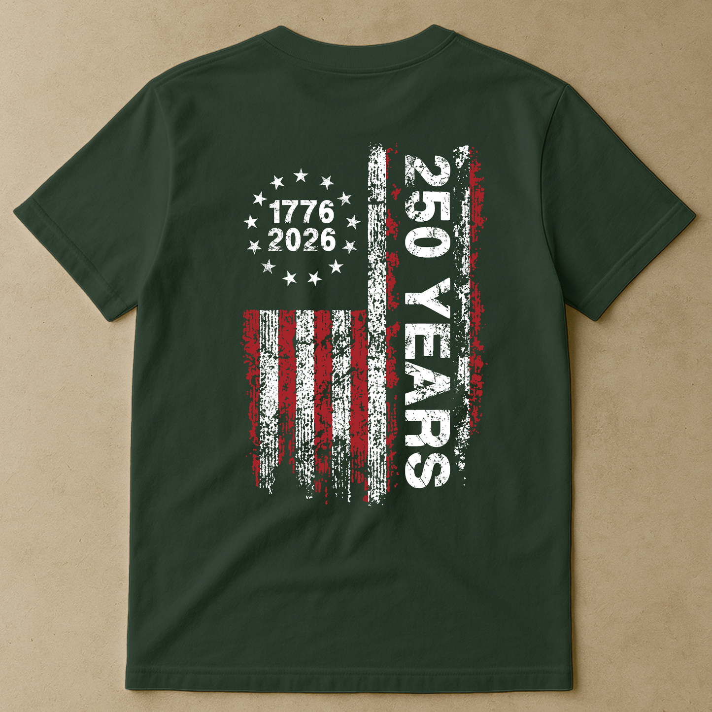 250 Years Distressed USA Flag - Back Printed Shirt