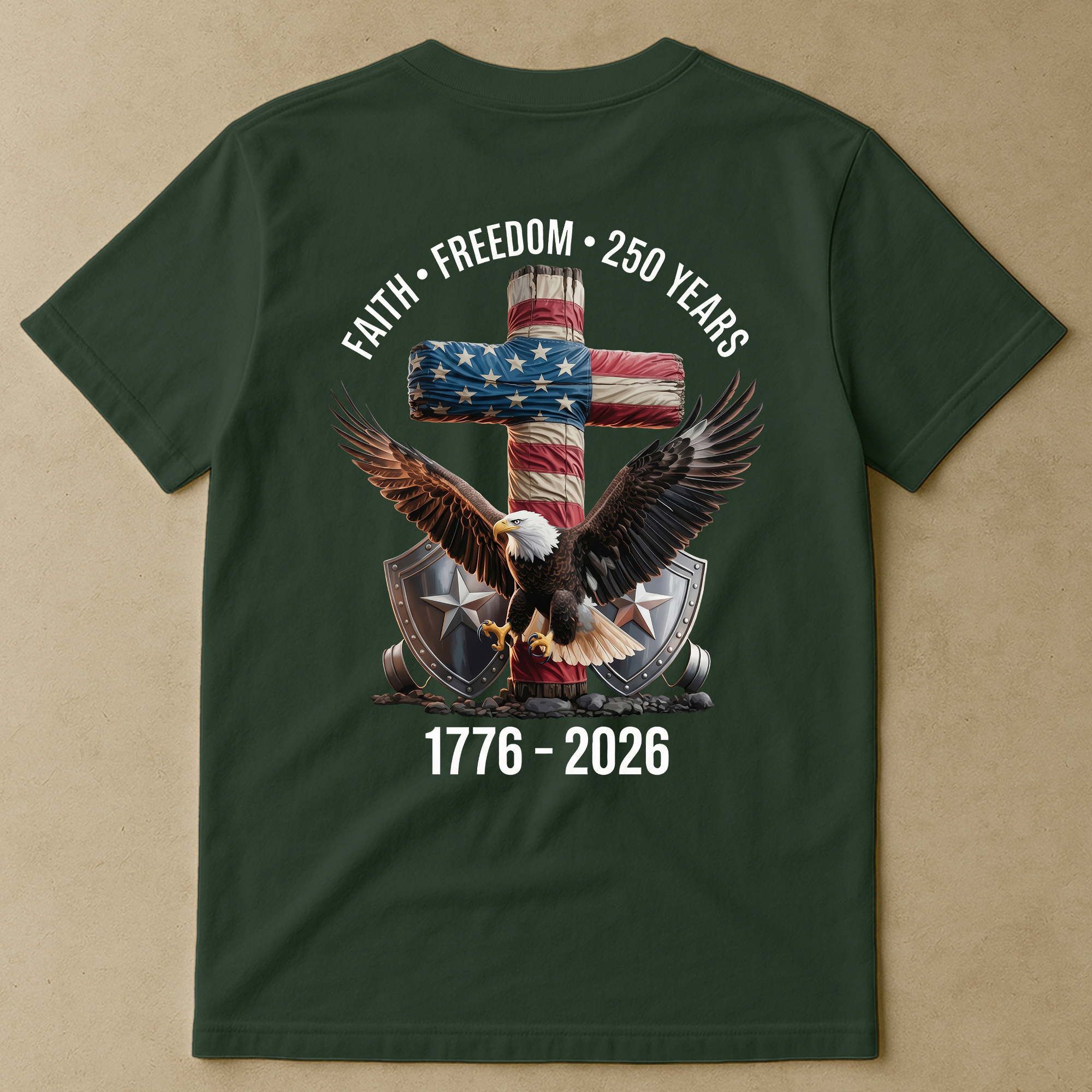 Faith Freedom 250 Years Eagle & Cross - Back Printed Shirt