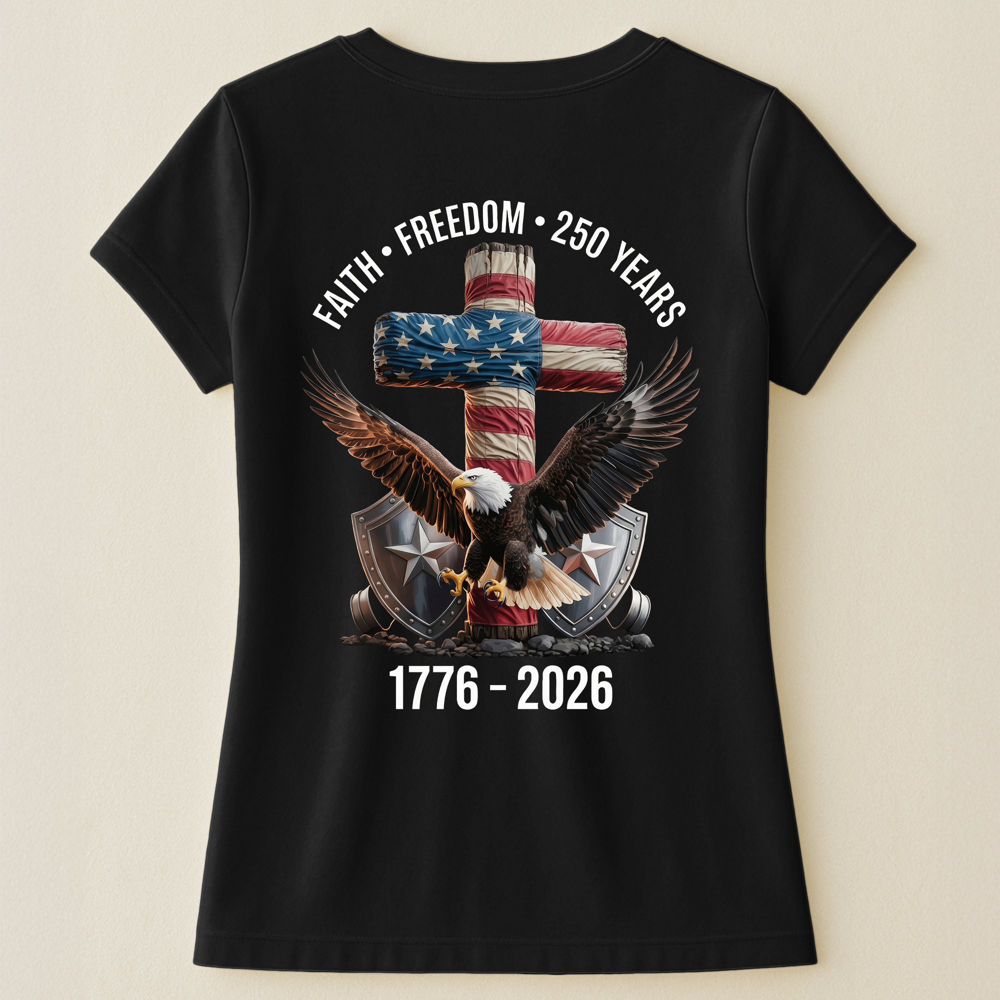 Faith Freedom 250 Years Eagle & Cross - Back Printed Shirt