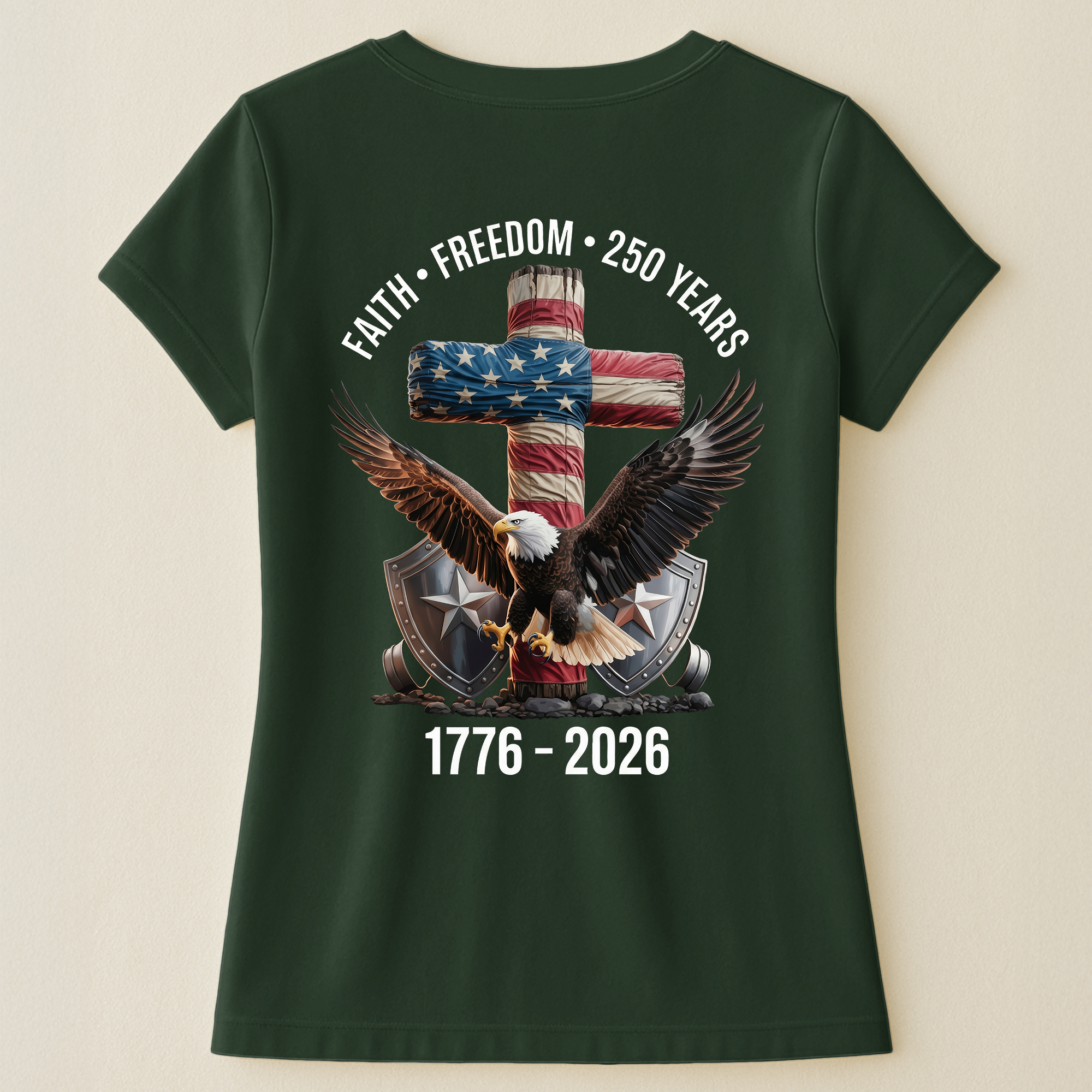 Faith Freedom 250 Years Eagle & Cross - Back Printed Shirt