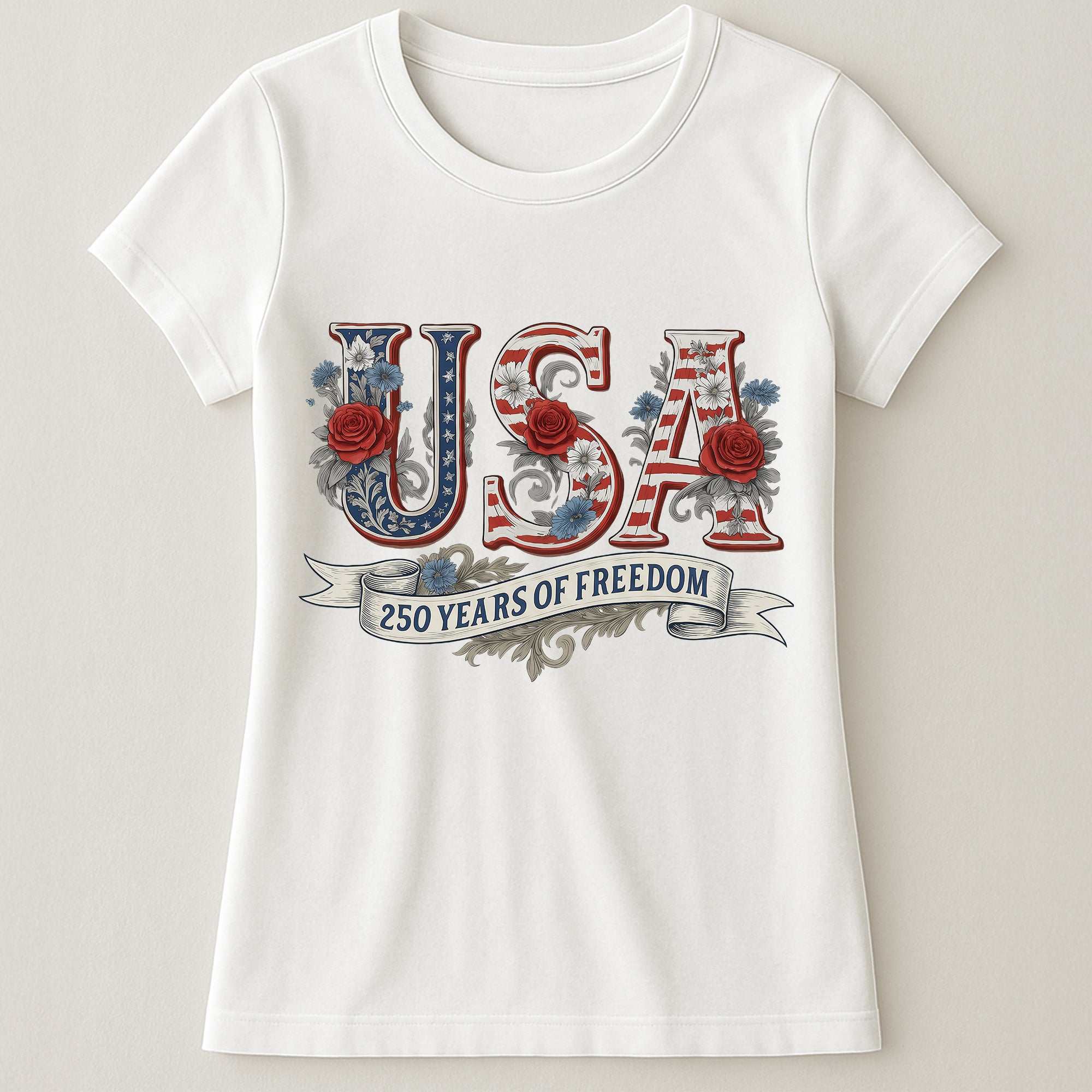 USA Floral 250 Years Of Freedom Vintage - Shirt