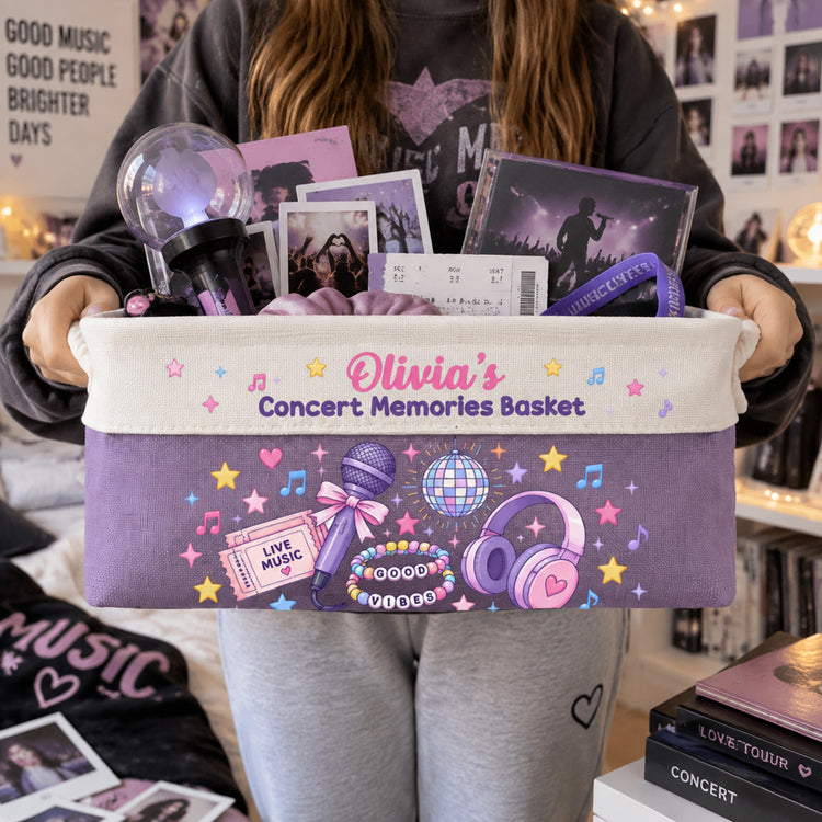 Concert Memories Basket For Daughter, Fan Girl, Music Lovers - Personalized Storage Basket 1