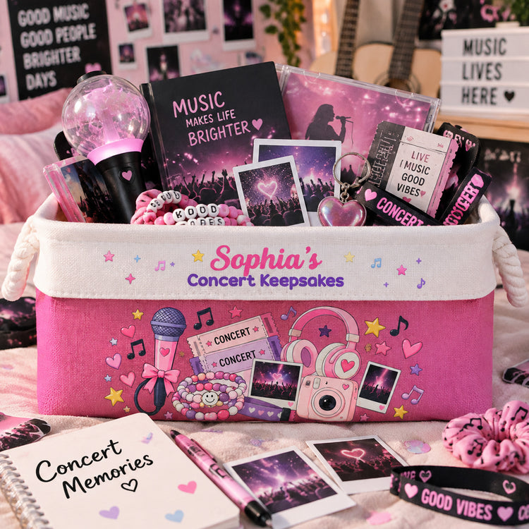 Concert Memories Basket For Daughter, Fan Girl, Music Lovers - Personalized Storage Basket 3