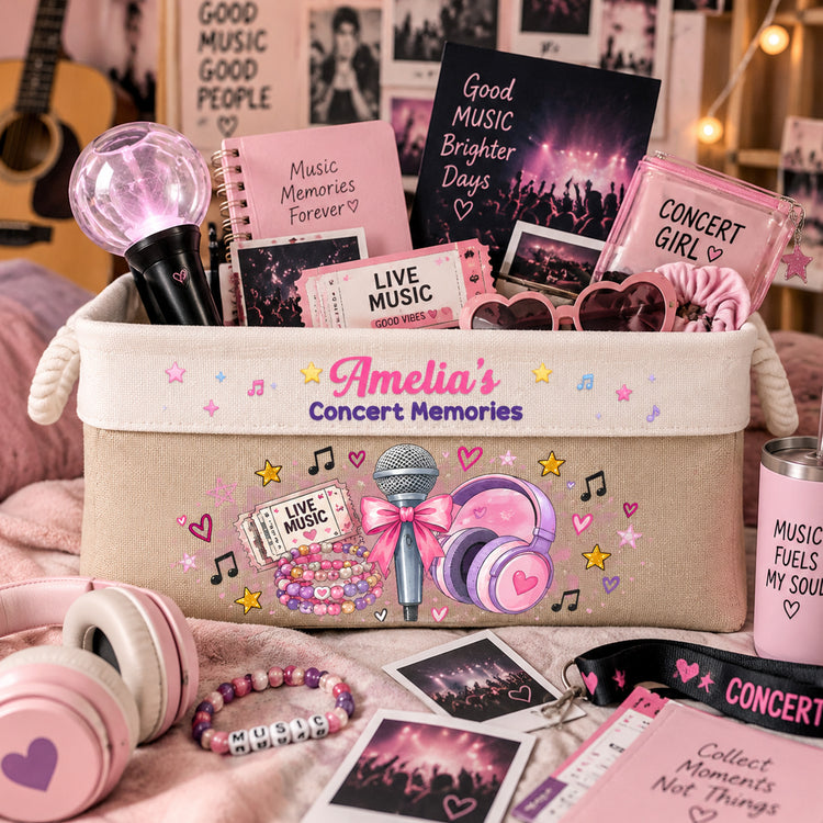 Concert Memories Basket For Daughter, Fan Girl, Music Lovers - Personalized Storage Basket 4