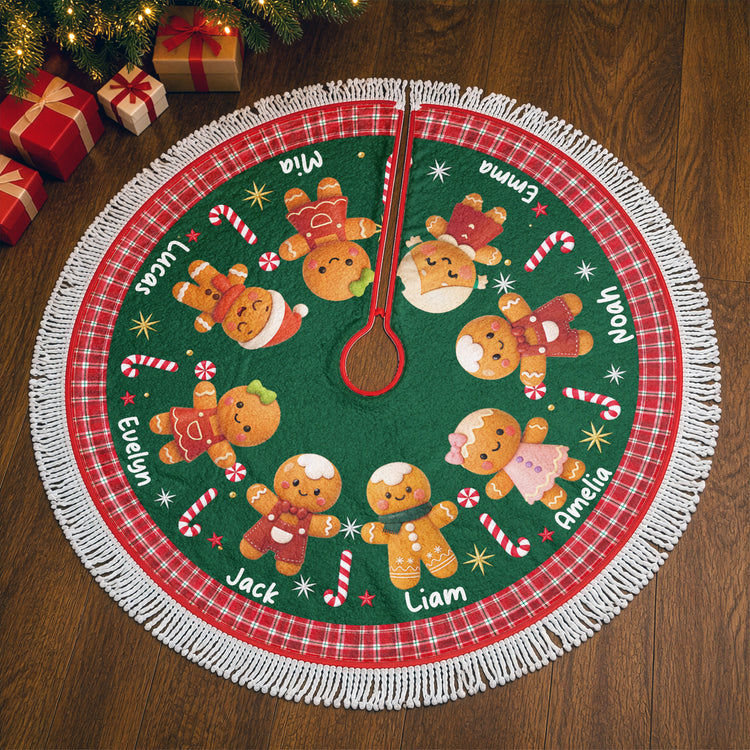 Cookie Gingerbread Christmas Family Decoration - Personalized Tree Skirt 2
