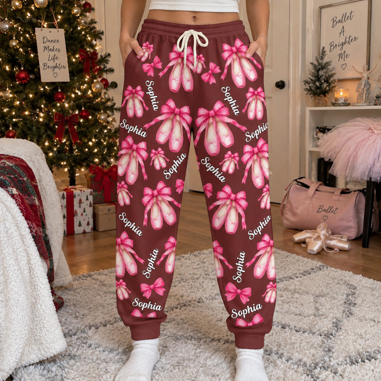 Coquette Bow Ballet Custom Name, Number Gift For Ballet Lover,Ballerina - Personalized Lounge Pants 2