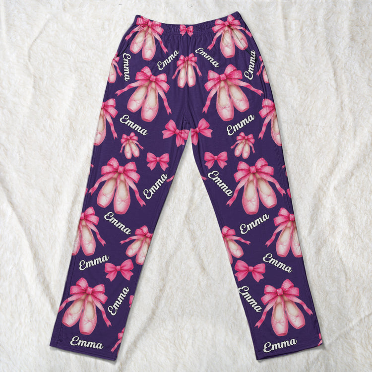 Coquette Bow Ballet Custom Name, Number Gift For Ballet Lover,Ballerina - Personalized Lounge Pants 4