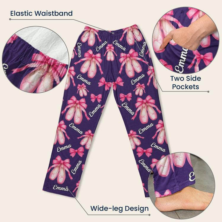 Coquette Bow Ballet Custom Name, Number Gift For Ballet Lover,Ballerina - Personalized Lounge Pants 8