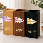 Coquette Bow Gingham Pennant Teacher - Personalized Pen Holder With Clock 1