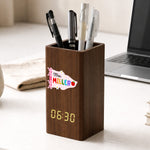 Coquette Bow Gingham Pennant Teacher - Personalized Pen Holder With Clock 2