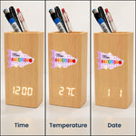 Coquette Bow Gingham Pennant Teacher - Personalized Pen Holder With Clock 4
