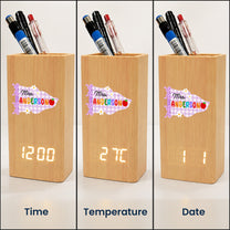 Coquette Bow Gingham Pennant Teacher - Personalized Pen Holder With Clock 4