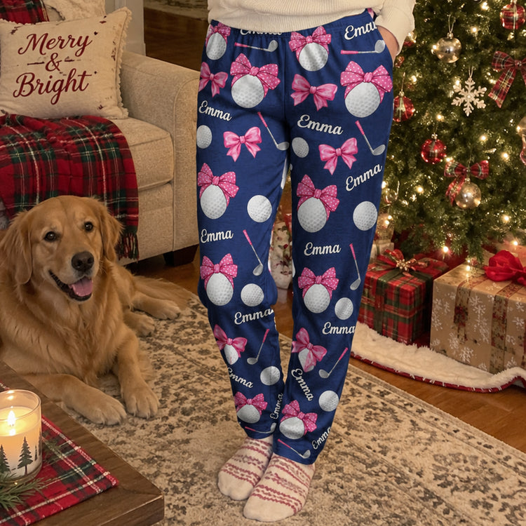 Coquette Bow Golf Custom Name Gift For Golfer, Golf Lovers - Personalized Lounge Pants 1