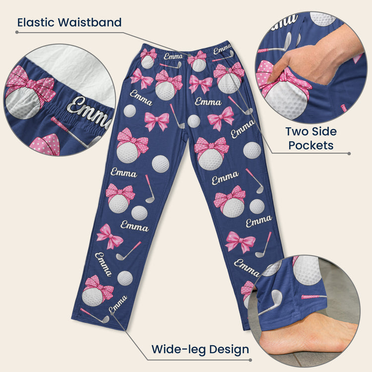 Coquette Bow Golf Custom Name Gift For Golfer, Golf Lovers - Personalized Lounge Pants 5