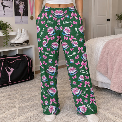 Coquette Bow Ice Skating Custom Name Gift Figure Skater, Ice Skater, Ice Skating Girl - Personalized Lounge Pants
