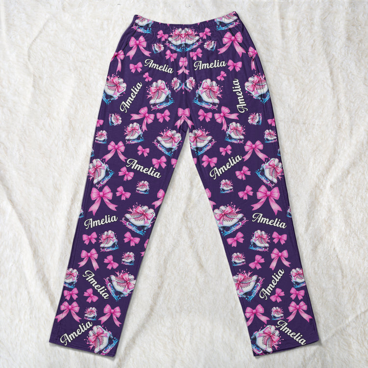 Coquette Bow Ice Skating Custom Name Gift Figure Skater, Ice Skater, Ice Skating Girl - Personalized Lounge Pants 3