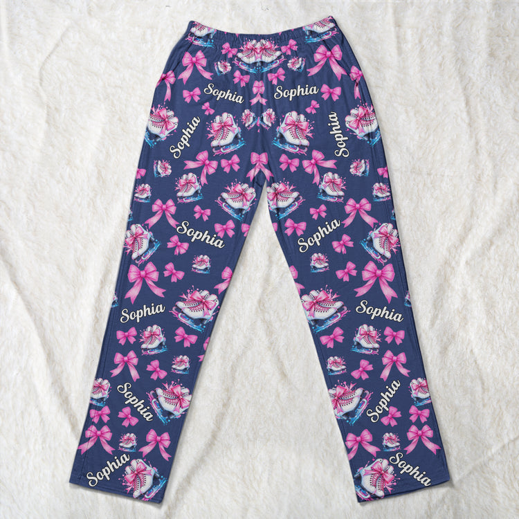 Coquette Bow Ice Skating Custom Name Gift Figure Skater, Ice Skater, Ice Skating Girl - Personalized Lounge Pants 4