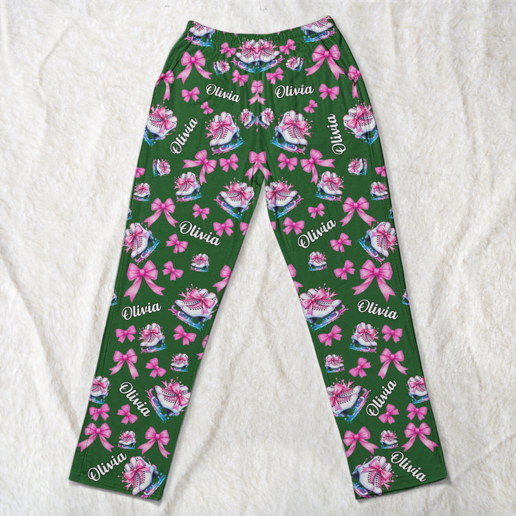 Coquette Bow Ice Skating Custom Name Gift Figure Skater, Ice Skater, Ice Skating Girl - Personalized Lounge Pants 5