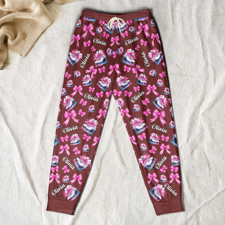 Coquette Bow Ice Skating Custom Name Gift Figure Skater, Ice Skater, Ice Skating Girl - Personalized Lounge Pants 6