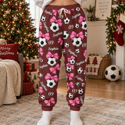 Coquette Bow Soccer Custom Name, Number Gift For Soccer Player, Soccer Team - Personalized Lounge Pants