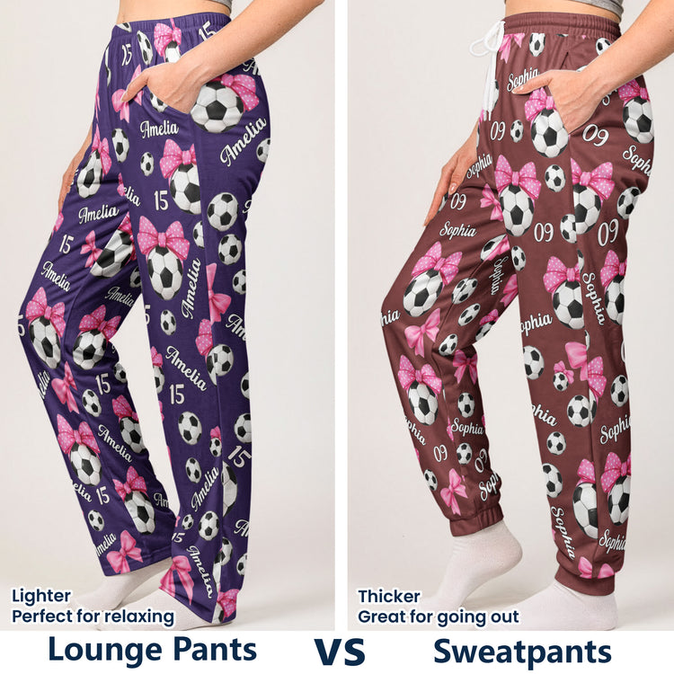Coquette Bow Soccer Custom Name, Number Gift For Soccer Player, Soccer Team - Personalized Lounge Pants 7