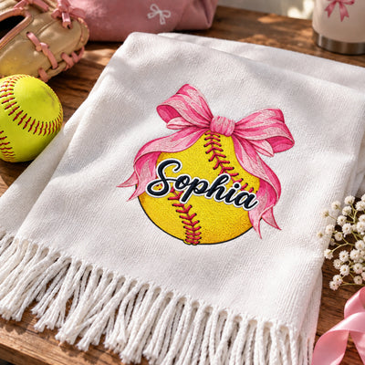 Coquette Bow Sport Custom Name Gift For Softball, Tennis, Volleyball, Basketball, Soccer, Hockey Lovers - Personalized Embroidered Scarf