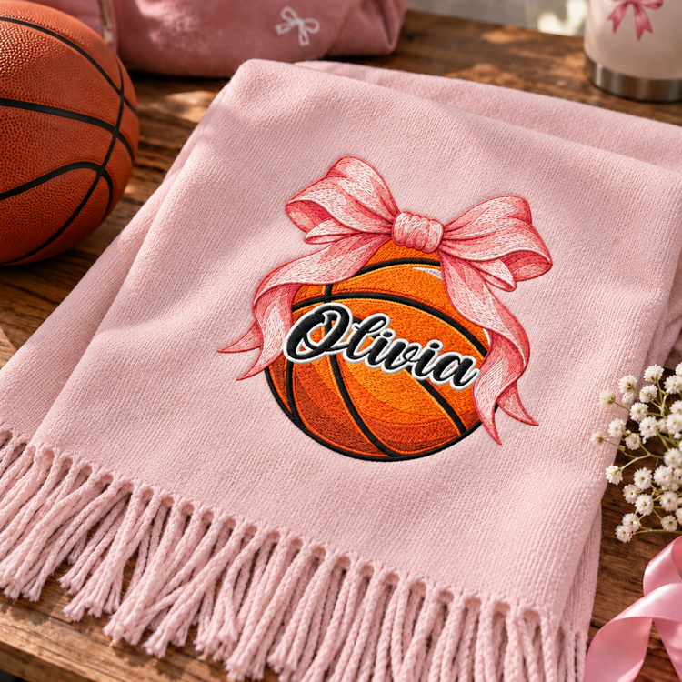 Coquette Bow Sport Custom Name Gift For Softball, Tennis, Volleyball, Basketball, Soccer, Hockey Lovers - Personalized Embroidered Scarf 4