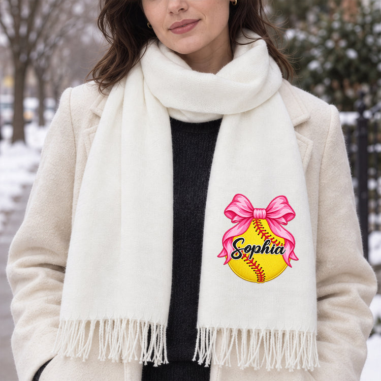 Coquette Bow Sport Custom Name Gift For Softball, Tennis, Volleyball, Basketball, Soccer, Hockey Lovers - Personalized Embroidered Scarf 5