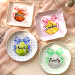 Coquette Bow Sport Custom Name Gift For Softball, Tennis, Volleyball, Basketball, Soccer, Hockey Lovers - Personalized Jewelry Dish 1